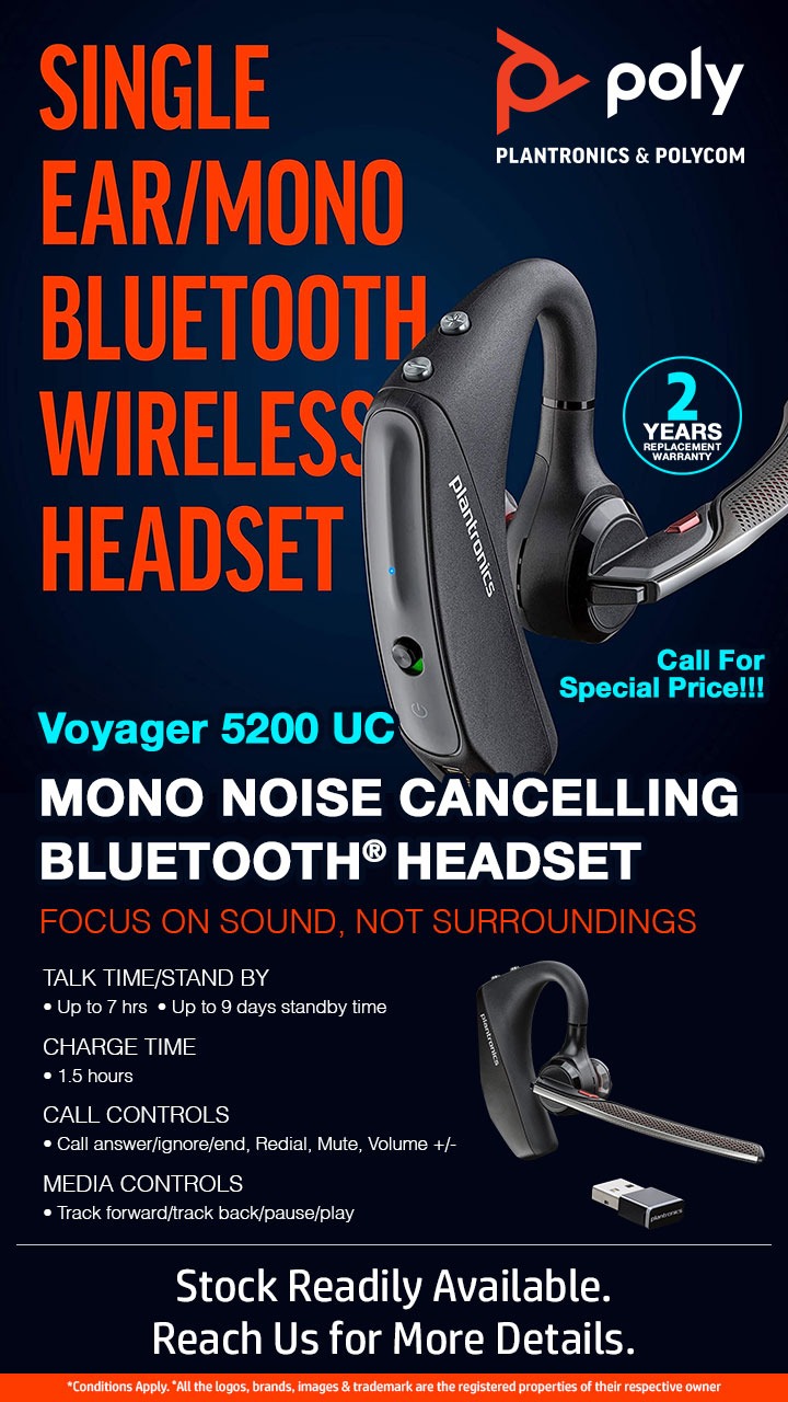 Poly - Planteonics Single GOJO 9244432555 5200UC Mini Voyager Expert Ear Team & Call IT Headset Bluetooth Cancelling - TRADERS Polycom Noise
